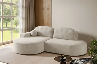 Ecksofa Schlafsofa Sofa GIRONA Stoff Arena Creme Ottomane Links