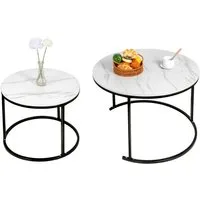 JEOBEST Couchtisch Wohnzimmertisch Runder Satztisch, Metallgestell Kaffeetisch, (2er Set), Beistelltisch Durchmesser: ⌀60 cm und ⌀40 cm