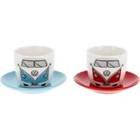 VW Collection by BRISA Espressotasse Volkswagen kleine Kaffeetassen, New Bone China, Espresso Becher im T1 Bulli Bus Design Bus Front, 2er Set, 100ml