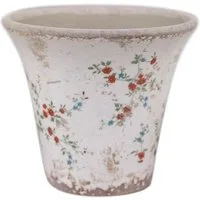 Chic Antique Blumentopf Tulle Pflanztopf Übertopf Keramik glasiert florales Muster Creme, Zartes Streublumen Muster für französischen Landhausstil