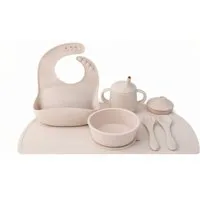 Zayno Kindergeschirr-Set Silikon-Geschirrset für Babys "Tischlein Deck Dich" in Muschelbeige (8-tlg), 1 Personen, Silikon, BPA-frei und LFGB-konform