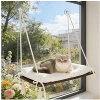 CheerPals Tierbett Fenster-Katzenhängematte aus Massivholz, starke Saugnäpfe, Polyesterfaser