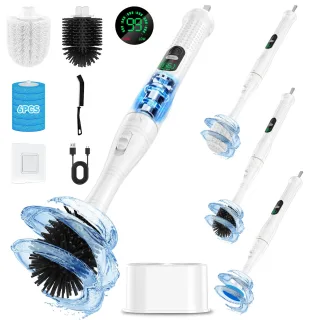 Tevorex 2000mAh Rechargeable Electric Toilet Spin Scrubber Brush 360° Adjustable Cleaning Rotation IPX6 Waterproof Multi