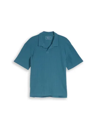 Denim Tom Tailor - Relaxed Fit Poloshirt mit Waffelstruktur classic dust blue - Gr. - M