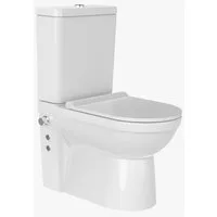 Ekershop Dusch-WC ORION Stand Kombi Taharet Dusch WC integr. Armatur, Bodenstehend, Keramik Spülkasten, Abgang Waagerecht, Nano-Versiegelung Antibakteriell, Anti-Kalk, Randlos Taharet Kombistand WC, WC-Sitz mit Absenkautomatik und Spülkasteneinsatz