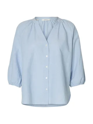 selected women - SLWCLEO-ALBERTA LINEN BLEND SHIRT NOOS Dusty Blue - Gr. - 38
