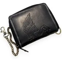 MDM Brieftasche Biker Leder Karten Portemonnaie mit Kette, Reißverschluss, RFID