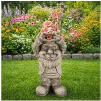 Online-Fuchs Gartenfigur für draußen - Gartenzwerg, Wichtel mit Blumenmütze - 39 cm groß, aus langlebigem Kunstharz gefertigt, wetterfest - Gartendeko