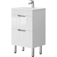 Vicco Badmöbel-Set Clayton, Weiß Hochglanz, 2 Teile, mit Waschbecken und 2 Schubladen, (2-St., 2er Set)