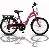 Talson Kinderfahrrad 20 Zoll Cityrad, 6 Gang Shimano, Kettenschaltung, mit Beleuchtung nach StVZO und Gepäckträger Rosa
