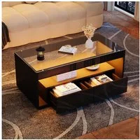 OKWISH Couchtisch mit 16-farbigem LED-Licht (Satztisch, Wohnzimmertisch, Beistelltisch, 1-St., 2 großen Schubladen), doppelschichtiges Design