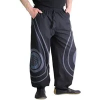 KUNST UND MAGIE Haremshose Hose Blume des Lebens Hippie Pluderhose Kordelzug Gürtelschlaufe Harem