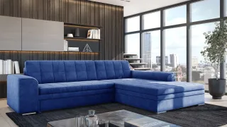 Ecksofa Schlafsofa Sofa LUSAKA in Stoff Fresh Blau Ottomane Rechts
