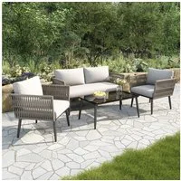 Merax Gartenlounge-Set aus verzinktem Stahl & geflochtenes PE-Seil in Wassergras-Optik, (4-tlg., Sitzgruppe Gartengarnitur-Set Terrassenmöbel Balkonmöbel), 4-Sitzer Gartenmöbel mit Sofa, Sessel & Couchtisch mit Glastischplatte