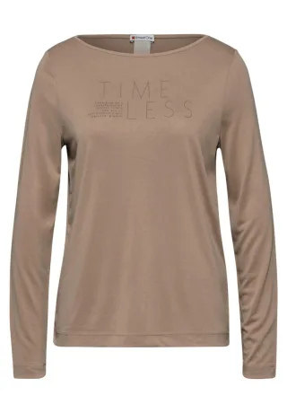 Street One - Silk-Look Shirt mit Wording beige - Gr. - 36