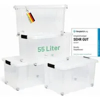 Novaliv Aufbewahrungsbox 30543+4xTRA (4 St), Novaliv 4x Aufbewahrungsboxen mit Deckel Groß 55L transparente Nestbar