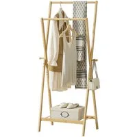 en.casa Garderobenständer, »Keitele« Kleiderständer 150x60x42cm mit 2 Stangen und 2 Haken Bambus