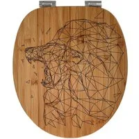 banjado WC-Sitz Bambus mit Gravur Löwe abstrakt (umweltfreundliches Material, integrierte Absenkautomatik), 45,8 x 37,5 x 5 cm