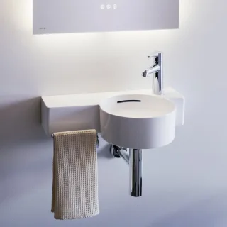 LAUFEN Handwaschbecken VAL, ohne Hahnloch, mit Überlauf 550x315 Ablg. li eins. schneidbar LCC weiß, H8152844008131