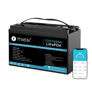 TTWEN LFP12-100TT-BT 12.8V 100Ah LiFePO4 Battery 1280Wh Bluetooth 5.0 Deep Cycle Rechargeable Battery for Solar RV Marin