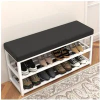 WILGOON Wasserabzieher Schuhbank 90x30x45 cm mit gepolsterter Sitzfläche, (Stabiler Metallrahmen, Sitzbank bis 180 kg belastbar, 1-St., 2 Gitterablagen für Schuhe im Flur oder Eingangsbereich), Offenes Schuhregal für Diele, Garderobe und Schlafzimmer