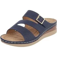 Ital-Design Damen Keilsandale mit Schnalle und Komfortfußbett Pantolette (91849252) Keilabsatz/Wedge Keilsandaletten in Dunkelblau
