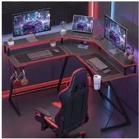 HOMCOM Computertisch Eckschreibtisch mit Steckdosen, USB-Anschlüssen (Eckschreibtisch, 1-St., Gaming Tisch), für Home Office, Schwarz