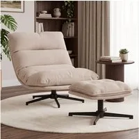 skølm Relaxsessel Hnoss mit Steppnähten, ausklappbar 4 Positionen, 360°drehbar, Cord (beige mit Hocker), Loungesessel mit Fußablage, gepolstert, verstellbare Rückenlehne