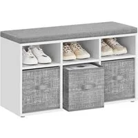 VASAGLE Kinderregal Schuhbank, Sitzbank, für Flur, Wohnzimmer, Schlafzimmer, 30,3x87x48 cm, 6 Fächern und 3 verstellbaren Ablagen, 3 Aufbewahrungsboxen, weiß-grau