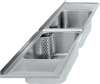 KWC Aquarotter Mehrzweckbecken, SIRIUS, Edelstahl, 2200x357x550 mm, 2 Becken, Tropft. re/li, 2000100 2000100064