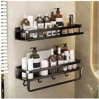 Toomoke Duschregal Duschablage ohne Bohren-2 Stück Duschkorb mit Handtuchhalter,4 Haken, Shampoo Halterung für Badezimmer Organizer