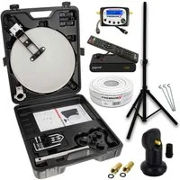 PremiumX Mobile SAT Anlage Receiver Satelliten-Finder LNB Kabel Koffer Stativ SAT-Antenne