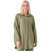 WENOR Hemdbluse Oversize Musselin Hemd 100 % Baumwolle, Kokosknöpfe, Einheitsgröße Nachhaltiger Kokosknopf, luftige Oversize-Passform