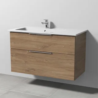 Sanipa 3way Keramik-Set Venticello Keramik-Waschtisch und Unterbau mit 2 Auszügen, Eiche-Kansas UM32559