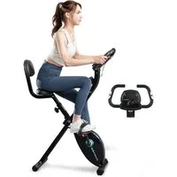 CITYSPORTS Heimtrainer X-Bike klappbar für Zuhause, LCD-Display mit Pulsmessung, Rückenlehne, 8 Widerstandsstufen, Magnetbremse, bis 120 kg, mit Transportrollen