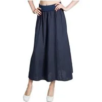Caspar Faltenrock RO019 Damen langer Maxi Sommer Leinenrock mit figurfreundlichem Stretch Bund - Made in Italy