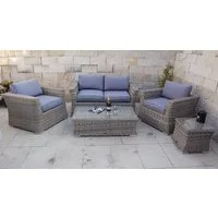Ragnarök Möbel-Design Gartenlounge-Set Lounge Set Isfjord, (Set, Polyrattan, Alu), 1x Zweisitzer Sofa, 1 kl. & 1 gr. Beistelltisch, 2x Sessel