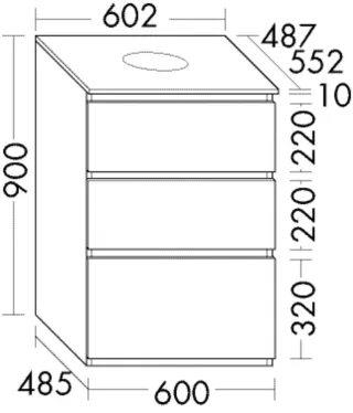 Burgbad Waschtischunterschrank Lin20 Melamin 900x602x552 Eiche Dekor Nachtschwarz, WXOE060F7331 WXOE060F7331