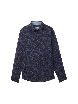 Tom Tailor - printed shirt navy tonal leaf design - Gr. - XL