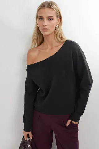 Asymmetrischer Kragen Relaxed Fit Sweatshirt