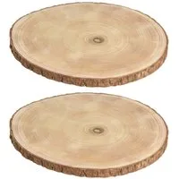 VOSSBACH Rindenscheiben Baumscheibe Zum Basteln Holzscheibe Scheibe, (2-tlg), Rund mit Rinde Ø 35 cm Paulownia Holz Naturbelassen