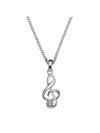 Zeeme Silber Halskette Silber 925 rhodiniert Notenschlüssel mit Zirkonia weiß