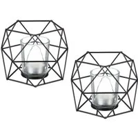 relaxdays Teelichthalter Geometrischer Teelichthalter im 2er Set (2 St), schwarz