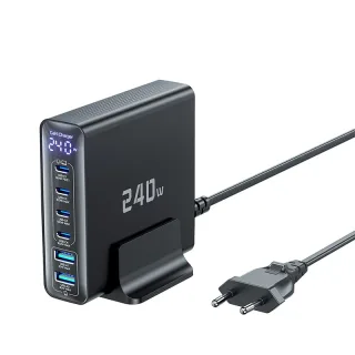 [GaN Tech] Toocki TCT240-33 240W 6-Port USB PD Charger with Smart Digital Display 2USB-A+4USB-C PD3.1 Fast Charging Desk
