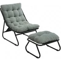 LVHOM Loungesessel mit Hocker, wasserdichtem Stahlrahmen, ergonomisch, für In-/Outdoor (Relaxsessel, bequeme Sitzfläche, Hocker als temporärer Sitz/Schuhwechselbank, rutschfestes Design, rostfreier Metallrahmen, Tragfähigkeit 130 kg), für Garten, Bal