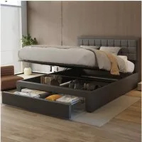 oyajia Polsterbett Doppelbett Polsterbett 140x200cm, Luftdruck anhebbarer Stauraumbett (Leinenmaterial Polsterbett mit Lattenrost und verstellbares gepolstertes Kopfteil), Modernes Jugendbett, Leises Design, Einfach zu montieren und stabil