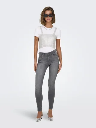 ONLY - ONLFALY SL CROPED GLITTER TOP WVN silver - Gr. - L