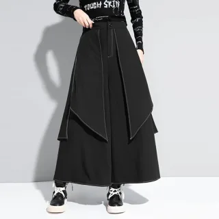 INCERUN Mens Topstitching Irregular Layered Design Black Pants Skirt Design Hemmed Trousers