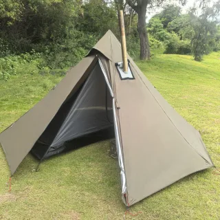 Xmund Pyramid Tent 320x320x160cm PU3000 Waterproof Double Layer Stove Jack Mesh Inner For Camping Backpacking Hiking Out