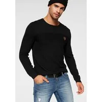 Bruno Banani Rundhalspullover aus Feinstrick, mit Badge und Markenlabel, schmale Passform
